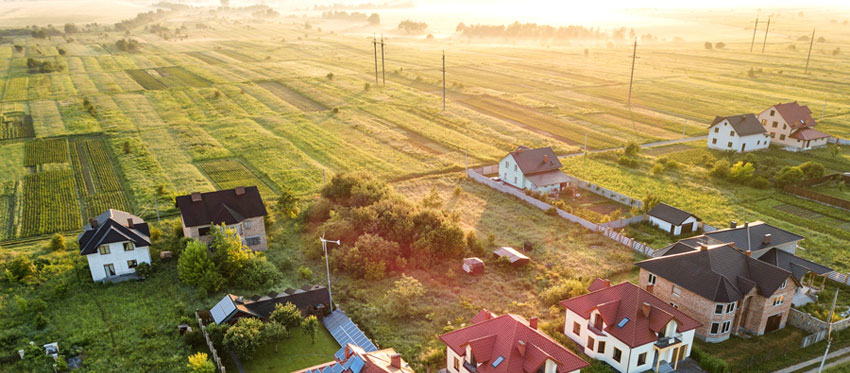 Siedlungshäuser aus der Vogelperspektive