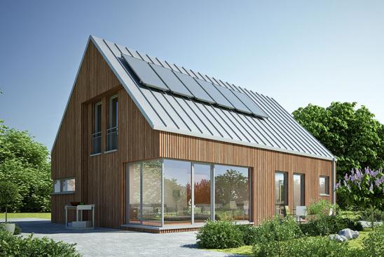Modernes Holzhaus mit Zinkblechdach