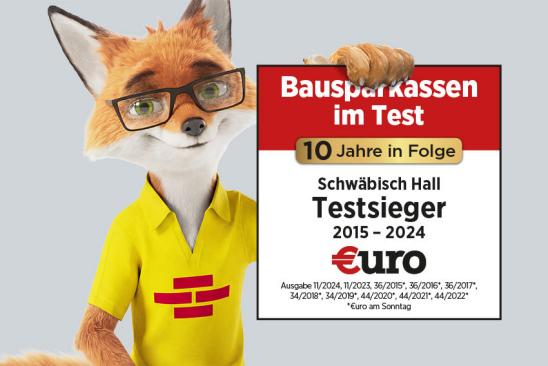 Siegel Testsieger Beste Bausparkasse mit Fuchs