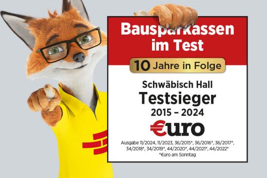 Siegel Testsieger Beste Bausparkasse mit Fuchs