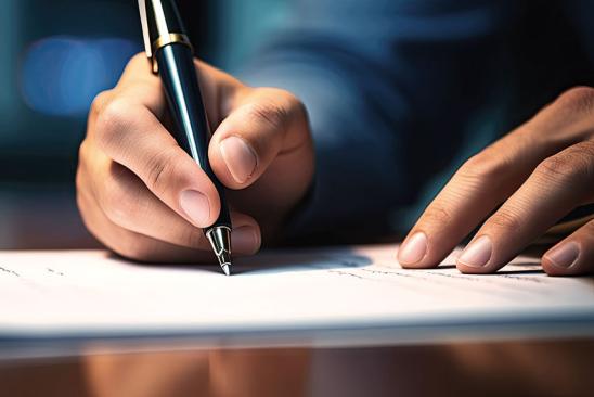 Mann unterschreibt Vertrag