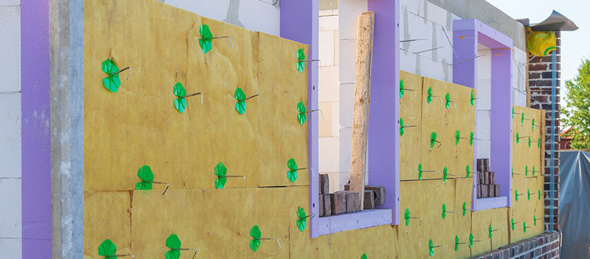 BAFA Förderung: Haus mit halbfertiger Fassadendämmung.