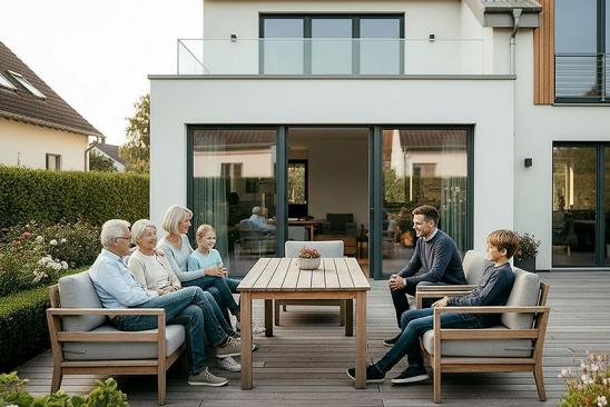 Mehrgenerationenhaus Kosten: Großfamilie auf Terrasse