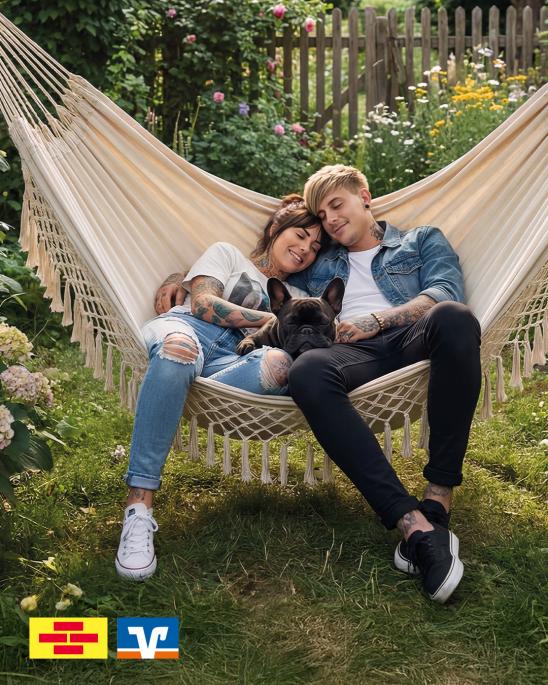 Paar mit Hund Hängematte Insta