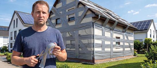 Modernisierer vor renovierungsbedürftigem Haus