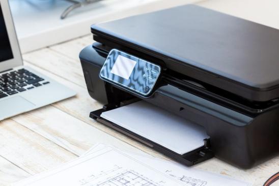 Printer and computer. Office table