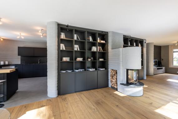 Innenansicht 3D-Haus mit Kamin