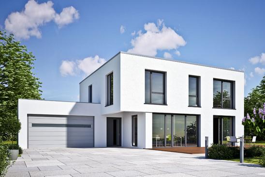 Einfacher Baukörper macht den Hausbau billiger Weißes Haus im Bauhausstil.