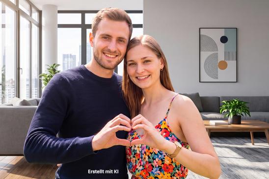 Wohnung kaufen oder mieten? Ein junges Paar hat sich für einen Wohnungskauf entschieden.