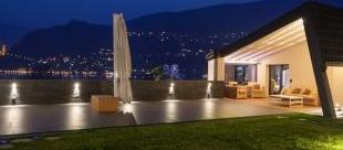 Modern house in the night, illuminated