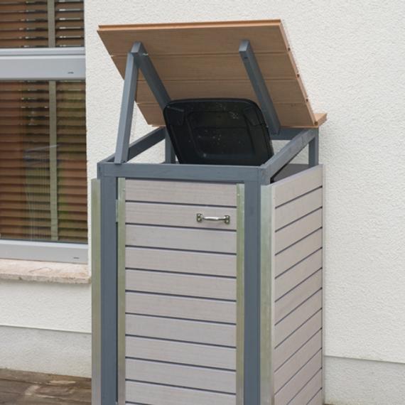 Mülltonnenbox selber bauen: Endzustand mit offenem Deckel
