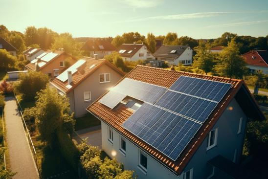 Solarpflicht: Häuserzeile mit PV-Anlagen auf dem Dach Solarpflicht: Häuserzeile mit PV-Anlagen auf dem Dach