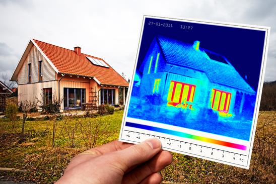 Energieberater: Thermografische Aufnahme eines Hauses