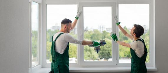 Neue Fenster Kosten: Zwei Männer bauen Fenster ein
