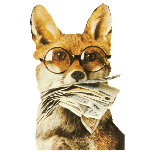 Bild des ersten Bausparfuchses mit Geldscheinen im Maul