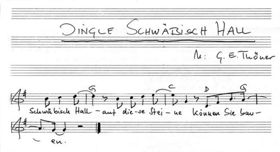 Der neue Jingle "Auf diese Steine können Sie bauen" wird 1984 zum Ohrwurm Der Komponist Günther-Eric Thöner vertont den Slogan "Auf diese Steine können Sie bauen". Dieser Jingle begleitet seither die Schwäbisch Hall-Werbespots.