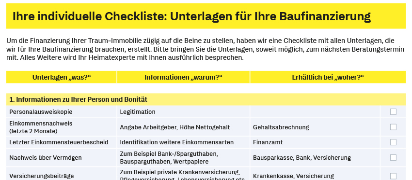 Zur Checkliste Baufinanzierung