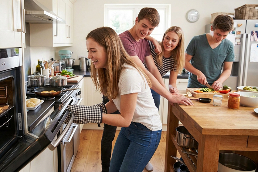 Junge Leute kochen gemeinsam.