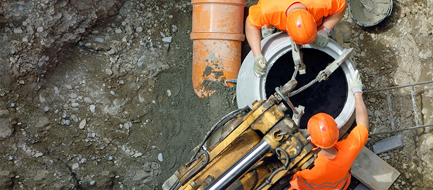 Zwei Bauarbeiter bei Erschließungsarbeiten
