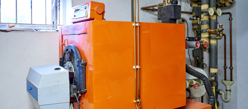 Rot-orangene Ölheizung im Keller