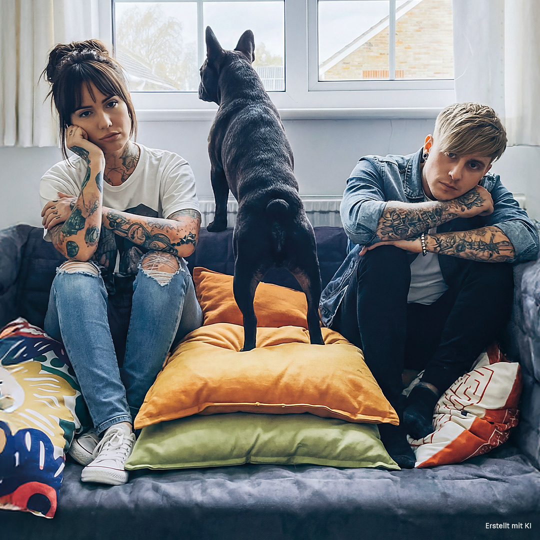 Paar mit Hund in Mietwohnung