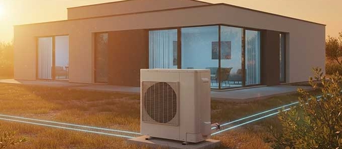 Paar auf dem Gerüst stehend vor ihrer Solaranlage am Dach